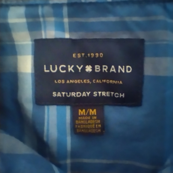 Lucky Brand Saturday Stretch Blue Plaid Long Sleeve Button Up Shirt size M - Picture 3 of 5